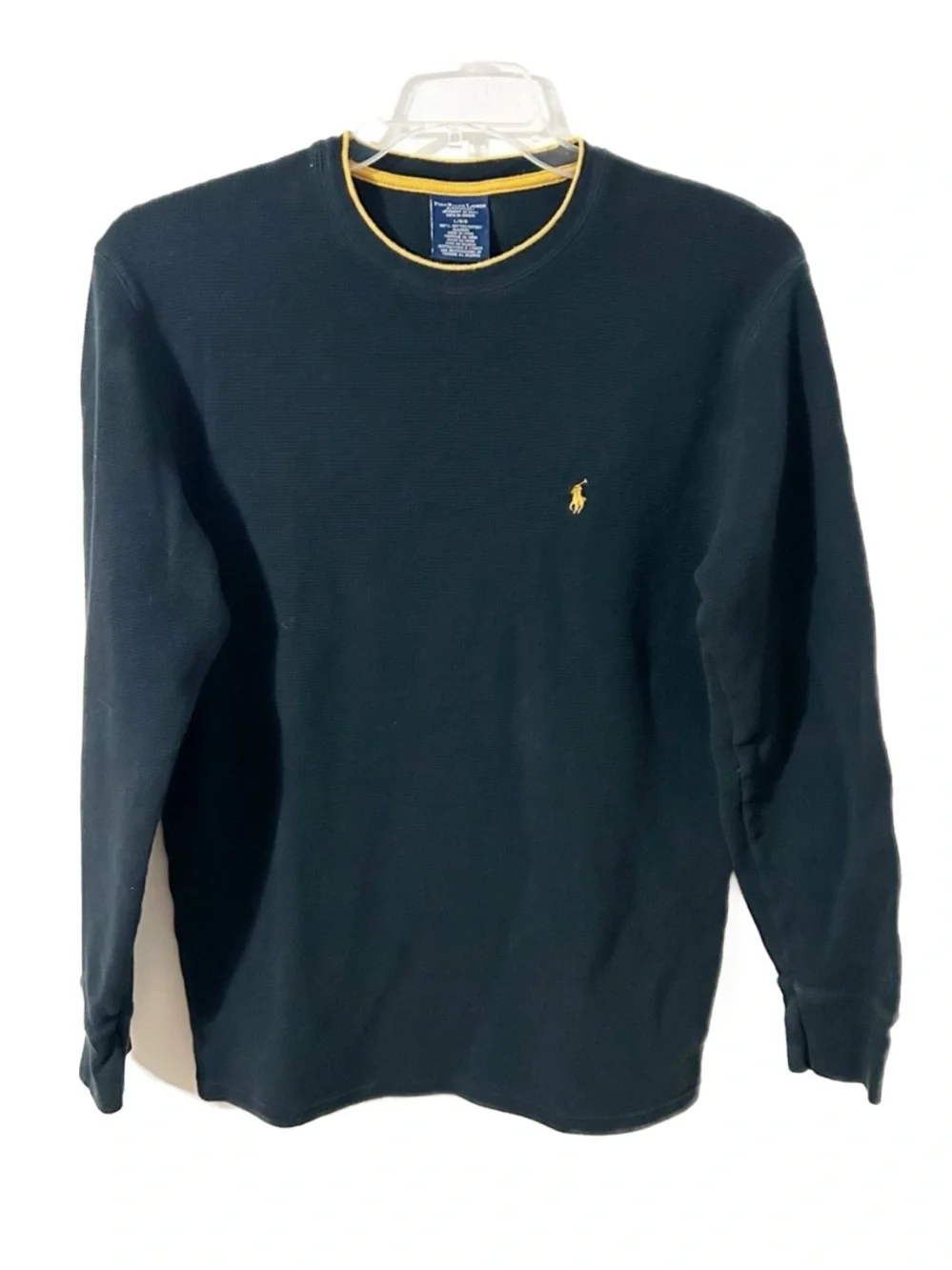 Polo Ralph Lauren Sleepwear Black Waffle Knit Long Sleeve Tee Gold Logo Accent